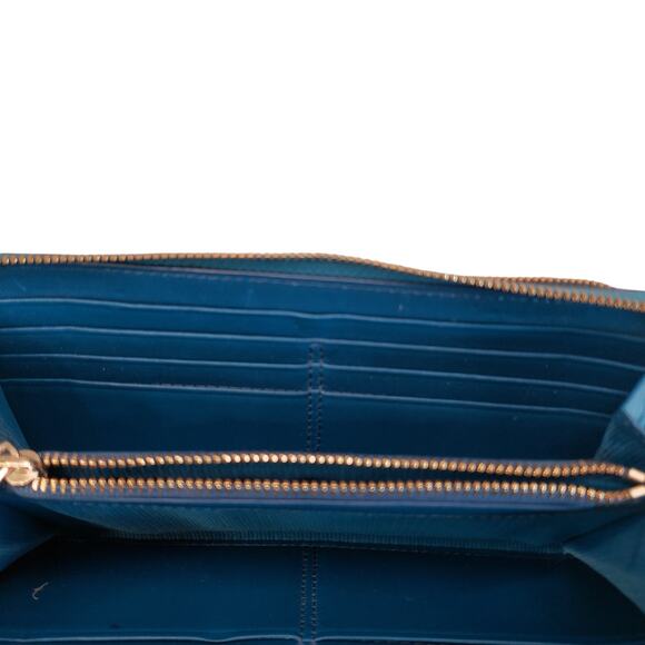 Coach Womens Accordion Zip Wallet Teal Blue Leather Wallet - Picture 9 of 16